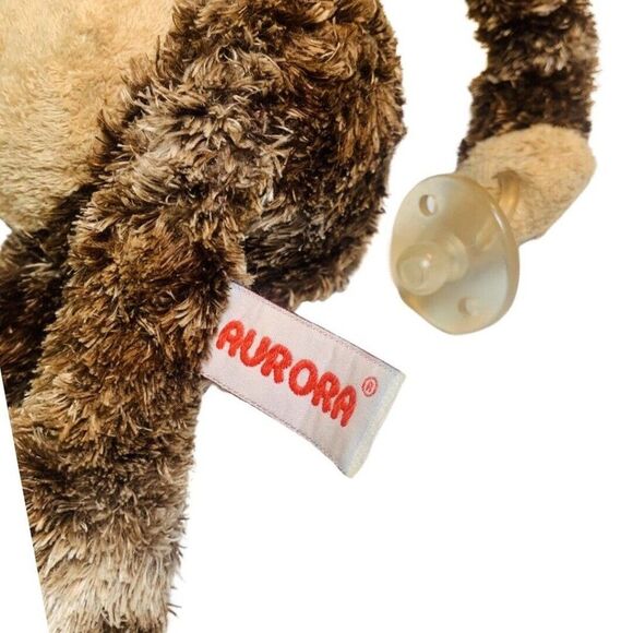 Aurora Plush Baby Monkey Stuffed Toy Pink Pacifier Binki 14”MISSING DIAPER BIB - Picture 6 of 6